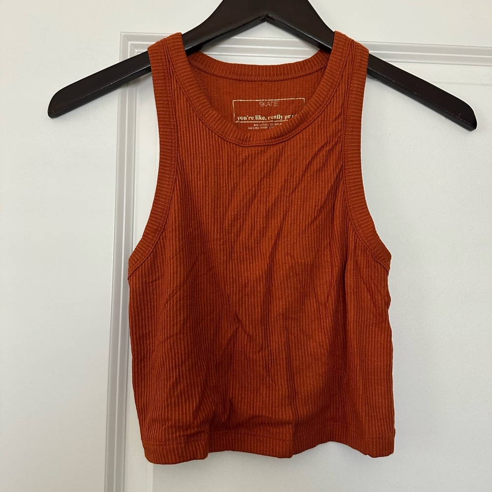 Skatie Burnt Orange Ribbed Crop Top